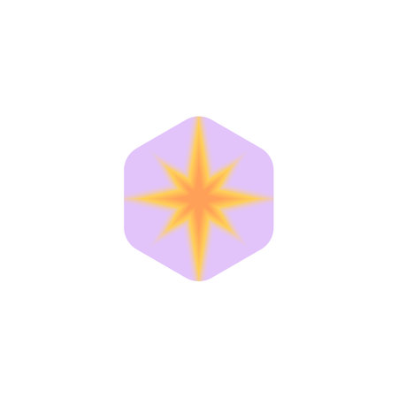 Sparkle star gradient blurred Y2K vector element, yellow snowflake aura in hexagon, shiny flash effect, soft glitterのイラスト素材