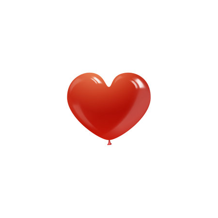 Realistic red heart shape inflated balloon, vector St. Valentine day design, holiday party air decoration Love 3d symbolのイラスト素材