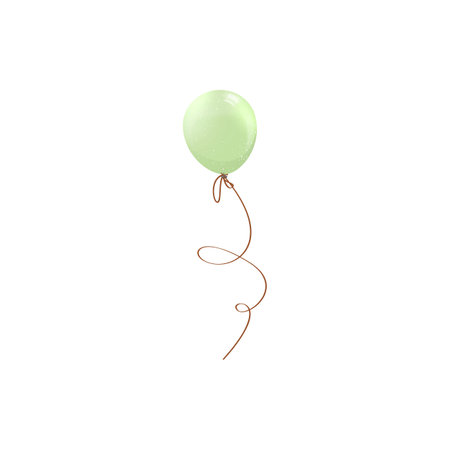 Realistic glitter green inflated balloon on ribbon vector icon, holiday party birthday anniversary festive 3d decorationのイラスト素材