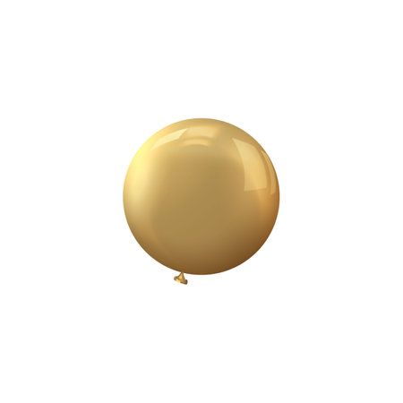 Realistic golden round inflated balloon, vector holiday party, birthday air decoration, festive 3d foil helium balloonのイラスト素材