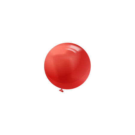 Realistic red round inflated balloon vector icon, holiday party, birthday decoration, festive glossy foil helium balloonのイラスト素材