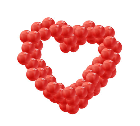 Realistic heart shape from red inflated balloons, vector St. Valentine day, romantic holiday party air Love decorationのイラスト素材