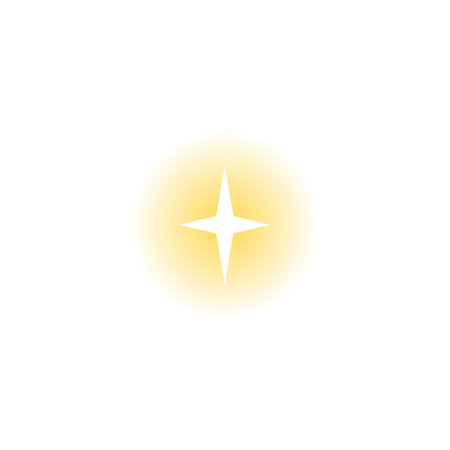 Four pointed star on yellow blurred gradient round background, light star flare, sparkle, glitter Y2K vector symbolのイラスト素材