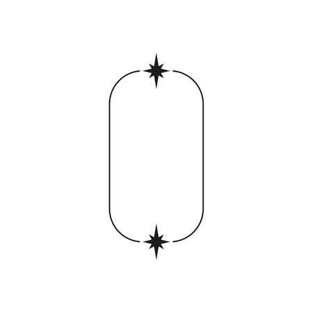 Y2K aesthetic line border, vector abstract black linear rounded rectangle frame with sparkle stars, Boho outline shapeのイラスト素材