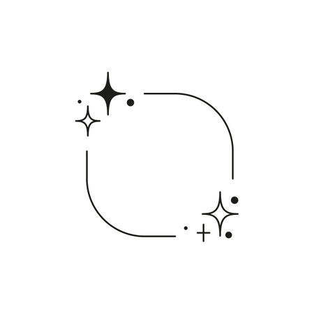 Y2K aesthetic line border, abstract black linear rounded square frame with sparkle stars, vector Boho outline line artのイラスト素材