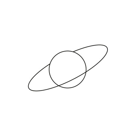 Minimalist Y2K aesthetic line cosmic design element, vector black planet circle with ring line art, outline space modelのイラスト素材