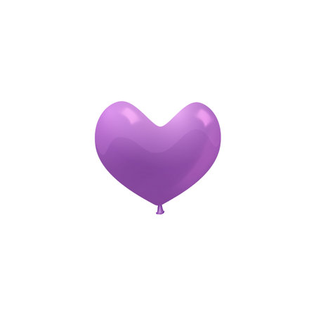 Realistic lilac heart shape inflated balloon, vector St. Valentine day holiday party air decoration, Love 3d symbolのイラスト素材