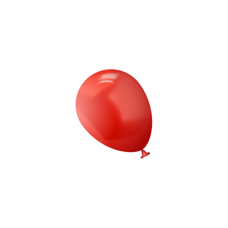 Realistic red inflated balloon vector illustration, holiday party, birthday decoration, festive glossy helium balloonのイラスト素材