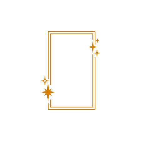 Y2K aesthetic double line border, vector abstract orange rectangle linear frame with stars and sparkles, Boho line artのイラスト素材