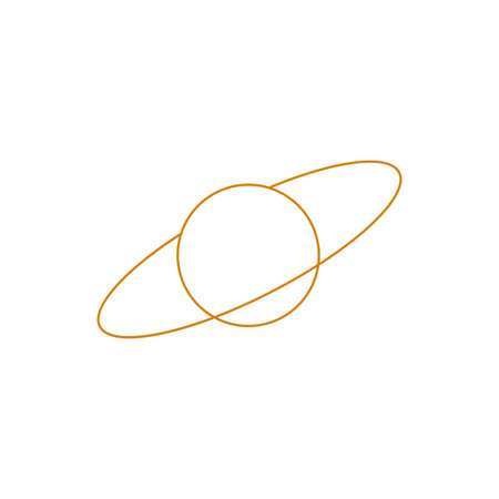 Y2K linear cosmic design element, vector orange planet circle with ring Boho line art, minimalist outline space modelのイラスト素材