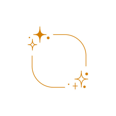 Y2K aesthetic line border, abstract orange linear rounded square frame with sparkle stars, vector Boho outline line artのイラスト素材