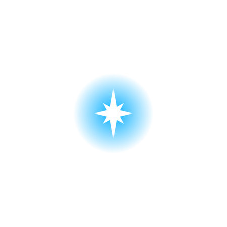 Vector illustration of white eight-pointed star on round gradient blue background. Y2k design.のイラスト素材
