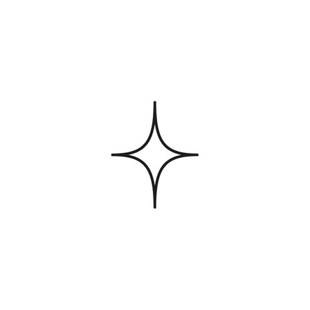 Four pointed star outline Y2K aesthetic element, abstract star flare black contour shape, sparkle vector Boho symbolのイラスト素材