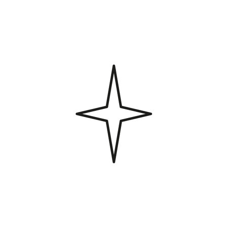Four pointed star outline Y2K aesthetic vector icon, abstract black light star flare contour shape, sparkle Boho styleのイラスト素材