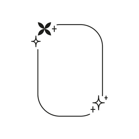 Y2K aesthetic line art border with sparkle stars, vector abstract black linear rounded rectangle frame, Boho styleのイラスト素材