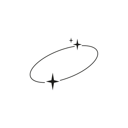 Minimalist Y2K aesthetic line art element, abstract black linear oval frame with sparkle stars, space Boho decorationのイラスト素材