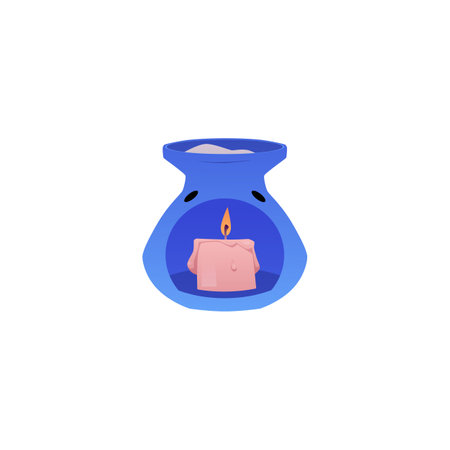 Vector illustration of blue aroma lamp with burning candle.のイラスト素材