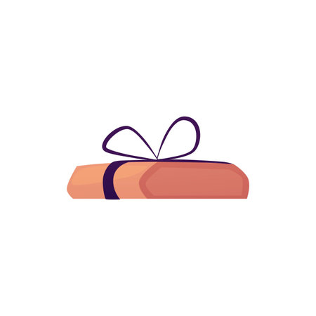 Vector illustration of wrapped package with tied bow, isolated background.のイラスト素材