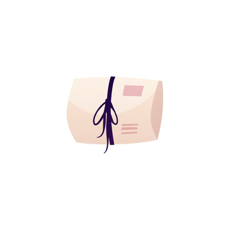 Close parchment envelope, postal parcel package vector icon, paper letter wrapped rope, retro mail post, correspondenceのイラスト素材