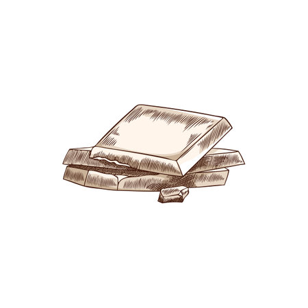 Bars of white chocolate pieces hand drawn vector illustration, sweet dessert sketch, ingredient for fondue, cacao candyのイラスト素材