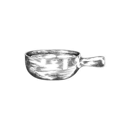 Vector monochrome sketch of caquelon for traditional cheese fondue.のイラスト素材