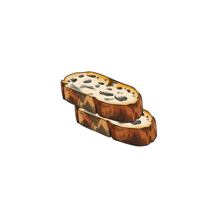 Bread pastry slices vector sketch, hand drawn wheat bread bakery two pieces, fresh ruddy toast, sandwich ingredientのイラスト素材