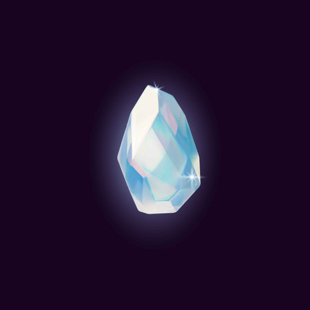 3D diamond vector icon, realistic sparkle gem stone pearl shine, glowing iridescent crystal jewelry on dark backgroundのイラスト素材