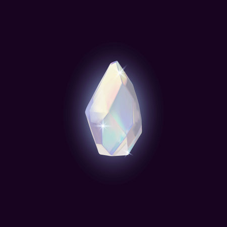 Diamond 3D vector icon, realistic sparkle gem stone with pearl shine, glowing iridescent crystal glass jewelry on darkのイラスト素材