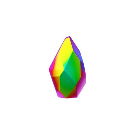 Illustration of abstract crystal with smooth surface and iridescent facets of different colors.のイラスト素材