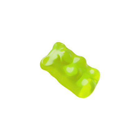 Chewy gummy bear 3D cartoon vector icon, sweet green dessert, fruit flavor of delicious snack, bright animal candyのイラスト素材