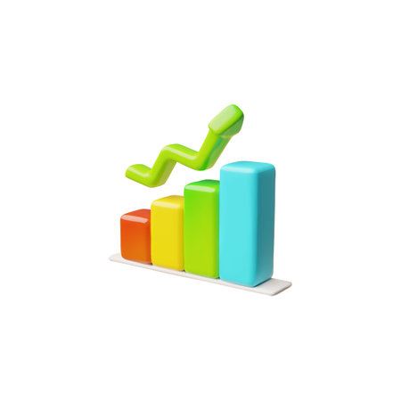 3D vector chart with green up arrow. Bright colorful chart for financial business analysis.のイラスト素材