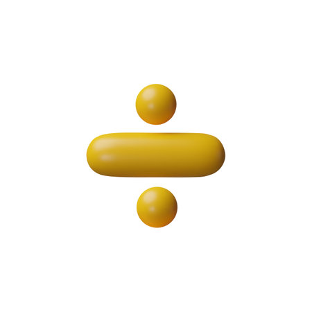 Divide Math operation 3D plastic style vector icon, mathematic yellow symbol, arithmetic calculation, formula markのイラスト素材