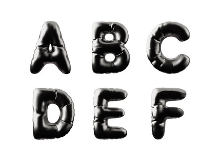 3D set of English alphabet letters A, B, C, D, E, F, volumetric inflatable figures.のイラスト素材