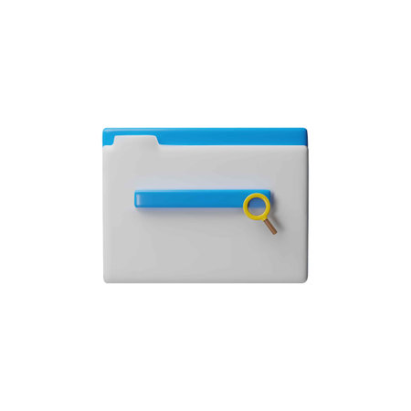 Vector 3D illustration of a web page with a search bar and a magnifying glass.