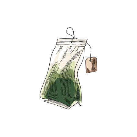 Vector watercolor sketch of herbal tea bag, hand drawn illustration.のイラスト素材