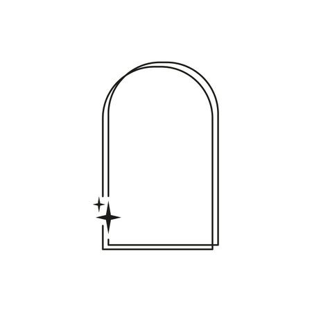 Y2K aesthetic line arch border, vector black double linear rounded rectangle frame with sparkle stars Boho style artのイラスト素材