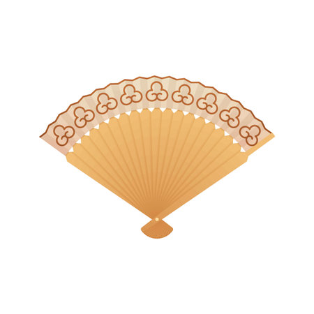 Realistic vector of bamboo folding fan with pattern. Decorative asian accessory.のイラスト素材
