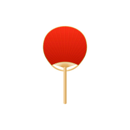 Vector illustration of bamboo red fan, round shape and wooden handle.のイラスト素材