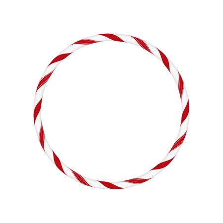 Christmas candy cane circle frame with red white twisted stripes, vector ring border with striped candy lollipop patternのイラスト素材