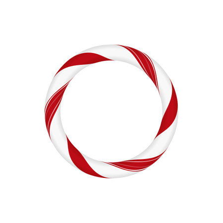 Christmas candy cane ring frame with red white twisted stripes, vector round border with striped candy lollipop patternのイラスト素材