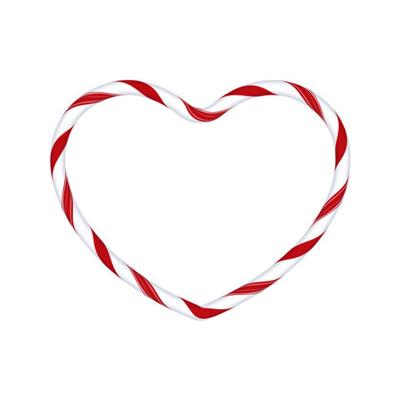 Christmas candy cane heart frame with red white twisted stripes, vector romantic border with striped lollipop patternのイラスト素材