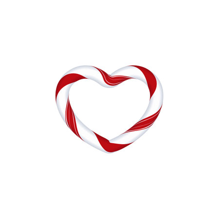 Heart frame from Christmas candy cane with red white twisted stripes, vector romantic border with lollipop patternのイラスト素材