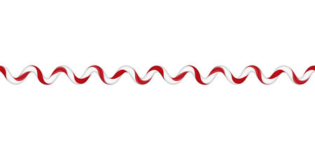 Seamless curvy decorative line with white and red stripes. Candy cane.のイラスト素材