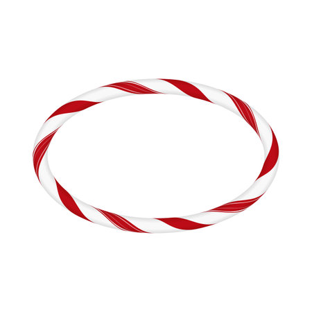 Christmas candy cane oval frame with red white twisted stripes, vector festive round border striped lollipop patternのイラスト素材