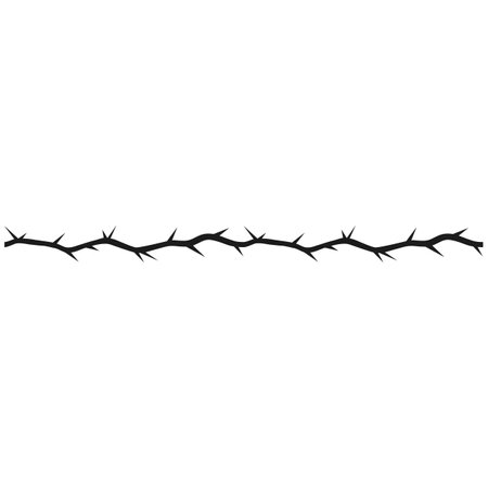 Barbwire, thorny black line, vector boundary barb stripe, sharp fence, torn stem, vine plant with spikes, gothic patternのイラスト素材