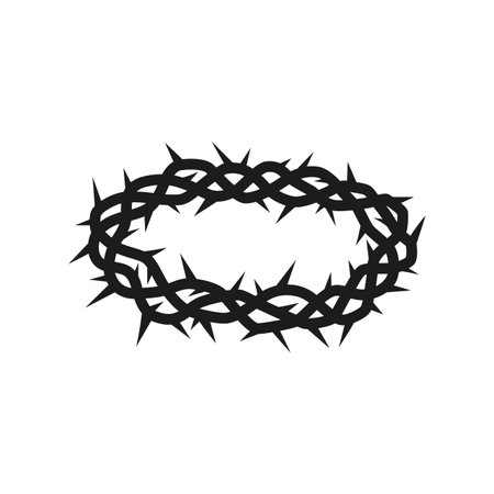 Barbwires wreath, thorny round black frame, barb twisted lines silhouette, torn stems, vector gothic design elementのイラスト素材