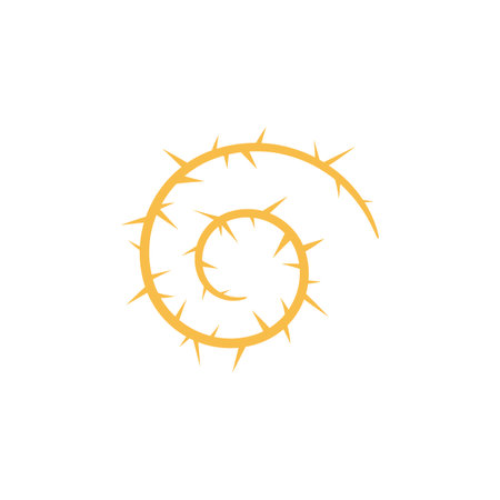 Barbwire twisted orange spiral shape, thorny curl line, vector rusty barb loop stem silhouette, vine plant with spikesのイラスト素材