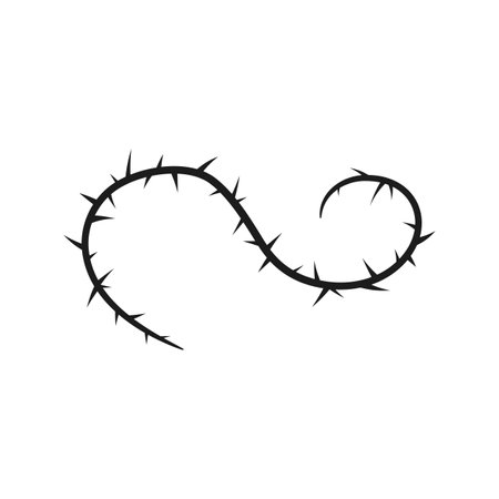 Barbwire gothic design element, thorny curly black line, vector barb twisted stem silhouette, vine plant with spikesのイラスト素材