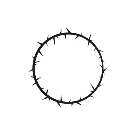 Black abstract round frame with sharp thorns. Blackthorn or grapevine.のイラスト素材