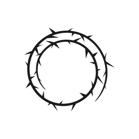 Barbwire twisted black frame, thorny curl line, vector barb stripe spiral silhouette, torn stem, vine plant with spikesのイラスト素材